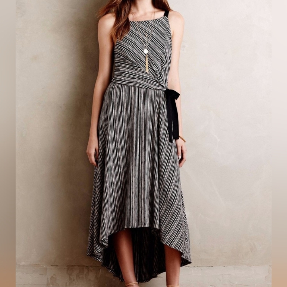 Maeve Black & White Striped High-Low Dress